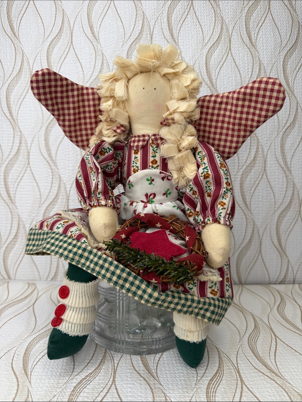 Cream and Red Holiday Angel Doll - Home Holiday Decor